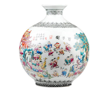 Pomegranate shape children figure pastel ceramic vase Jahrriesnge porcelain of pastel one hundred children figure vase cna0781