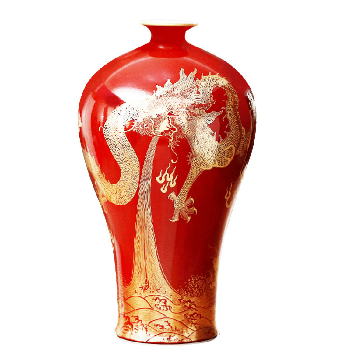 Jingdezhen hand painted red mermaid dragon ceramic vase outline gold Jahrriesnge porcelain of fish tail vase cna0797
