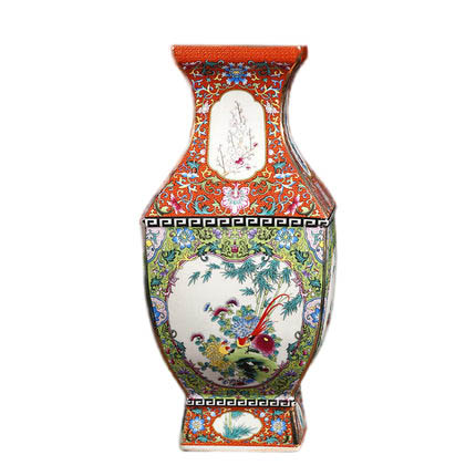 Vintage middle grass and flowers majolica ceramic vase ornaments Jahrriesnge porcelain of outline in gold vase cna0889