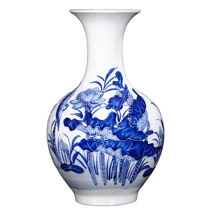Hand painted relief blue and white chinese porcelain lotus vase Jahrriesnge porcelain of relief lotus vase cna0898