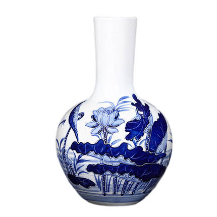 Hand painted relief celestial sphere blue and white lotus vases Jahrriesnge porcelain of relief lotus vase cna0900