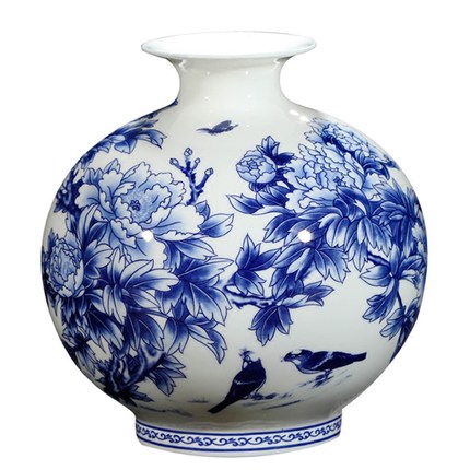 Peony pattern pomegranate shape blue and white bone china vase Jahrriesnge porcelain of peony bone china vase cna0935