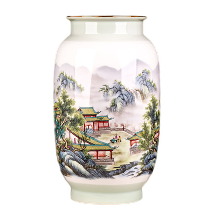 Landscape painting winter melon shape thin porcelain embryo vase Jahrriesnge porcelain of colorful landscape vase cna1008