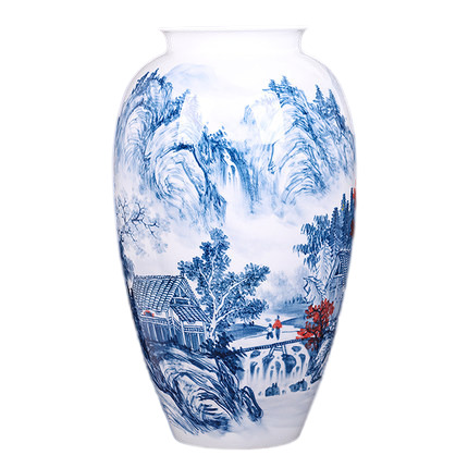Designer hand painted landscape scenery blue and white ceramic vase Jahrriesnge porcelain of landscape vase cna1021