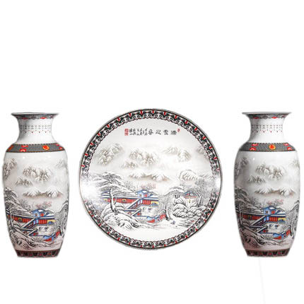 Jingdezhen big snow scenery ceramic vase three-piece set made in china Jahrriesnge porcelain of snow scene vase set 3pcs cna1044