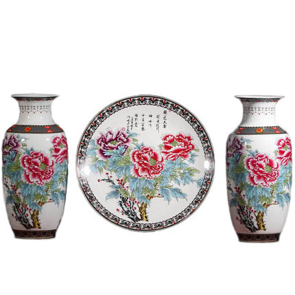Jingdezhen big peony painting ceramic vase three-piece set Jahrriesnge porcelain of snow scene vase set 3pcs cna1047