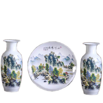Chinese big mountains and rivers scenery ceramic vases three-piece set Jahrriesnge porcelain of vase set 3pcs cna1058