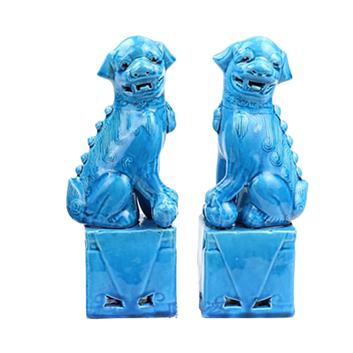 Jingdezhen a pair of blue sculpture ceramic poodles animals Jahrriesnge porcelain of cna1062