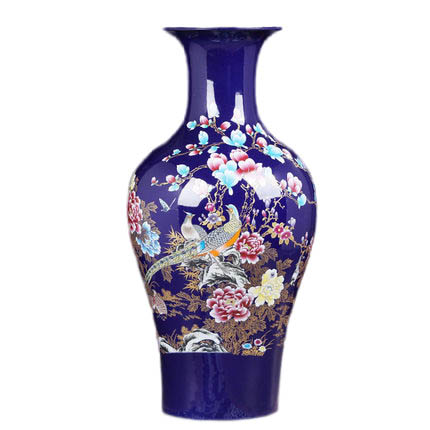 European large ornamental blue ceramic floor vase for living room Jahrriesnge porcelain of flowers and birds vase cna1102