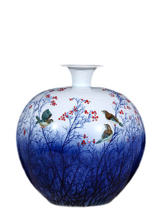 Large hand painted birds and flowers blue and white porcelain vases Jahrriesnge porcelain of flowers and birds vase cna1114