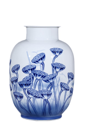 Designer large hand painted lotus blue and white porcelain vase Jahrriesnge porcelain of flowers and birds vase cna1115