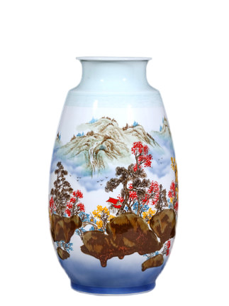 Large hand painted landscape painting red in glaze porcelain vase Jahrriesnge porcelain of flowers and birds vase cna1118