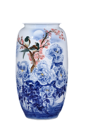 Large hand painted magpies and plums blue and white porcelain vase Jahrriesnge porcelain of flowers and birds vase cna1119