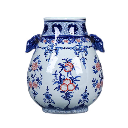 Antique hand-painted blue and white 2 deer heads bucket ceramic vase Jahrriesnge porcelain of deer head binaural lucky bucket vase cna1130