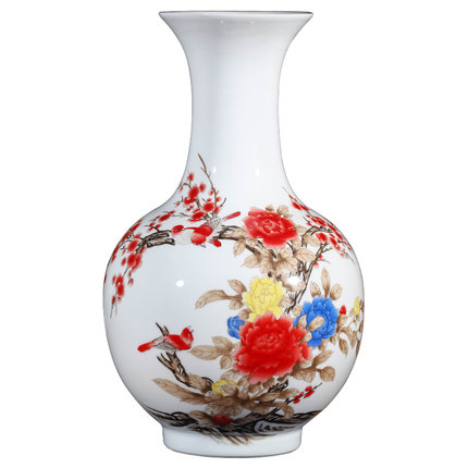 Jingdezhen decorative ceramic vase with birds and flowers living room Jahrriesnge porcelain of peony vase cna1134