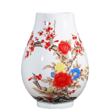 Jingdezhen barrel shape ceramic vase with birds and red flowers home Jahrriesnge porcelain of peony vase cna1135