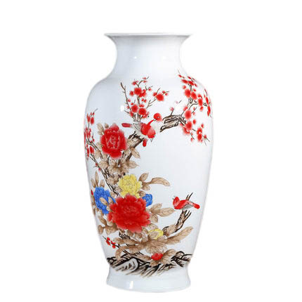 Jingdezhen fishtail shape ceramic vase with birds and flowers home Jahrriesnge porcelain of peony vase cna1136