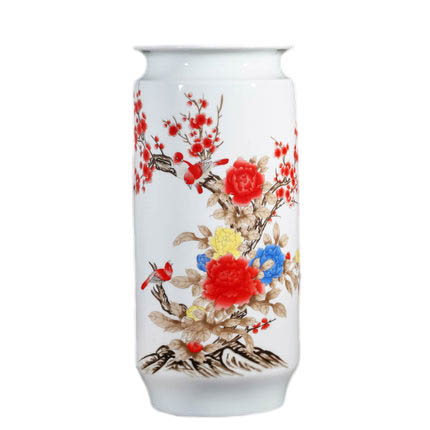 Jingdezhen bucket shape ceramic vase with birds and flowers home Jahrriesnge porcelain of peony vase cna1138