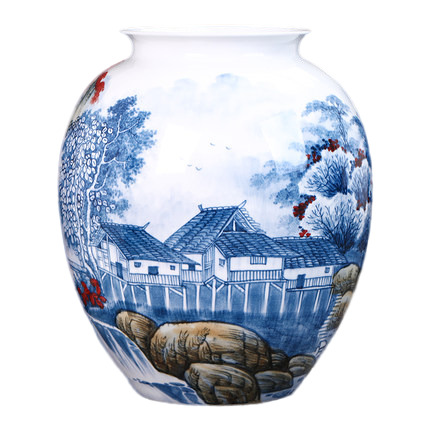 Designer large hand painted houses painting ceramic vase living home Jahrriesnge porcelain of hand painted big vase cna1141