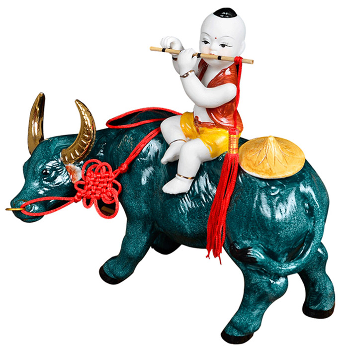 Decorative shepherd boy riding a bull classical art ceramics home Jahrriesnge porcelain of cna1149