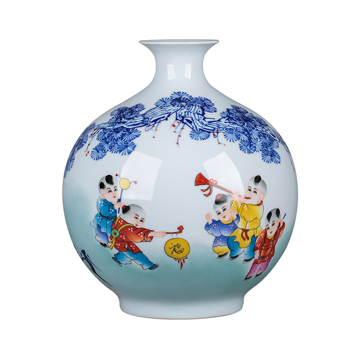 Hand painted blue and white ceramic flower vase short neck living room Jahrriesnge porcelain of cna1150