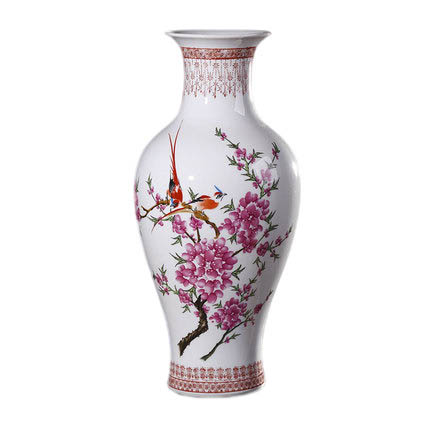 Large birds and peach blossoms floor ceramic vases and ornaments Jahrriesnge porcelain of spring scenery vase cna1165