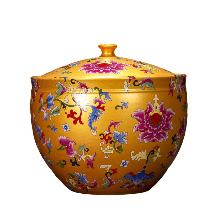 Antique yellow big sealed enamel cornucopia ceramic pots multiple Jahrriesnge porcelain of cna1173