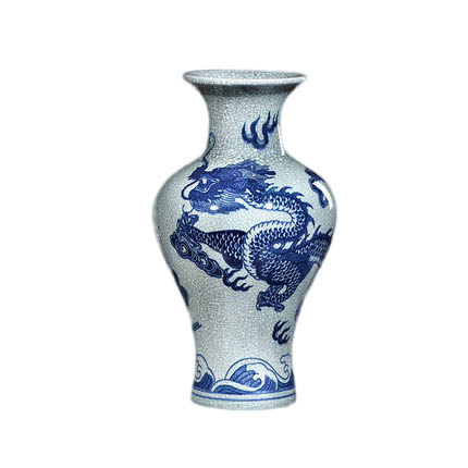 Cracked glazed blue and white porcelain dragon flower vase ornaments Jahrriesnge porcelain of crack dragon vase cna1174