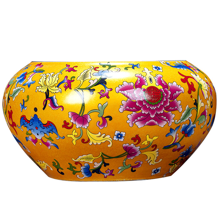 Bright yellow big enamel cornucopia ceramic pots and ornaments Jahrriesnge porcelain of cna1177