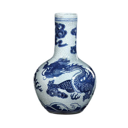 Cracked glazed blue and white ceramic dragon flower vase living room Jahrriesnge porcelain of crack dragon vase cna1178