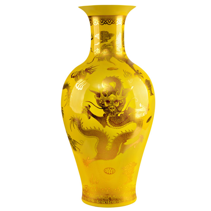 Extra large bright yellow golden dragon ceramic floor vase ornaments Jahrriesnge porcelain of cna1179