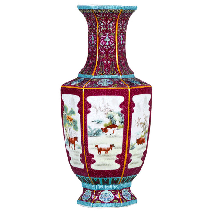 Qing dynasty qian long red pastel chinese zodiac 6 square ceramic vase Jahrriesnge porcelain of cna1181