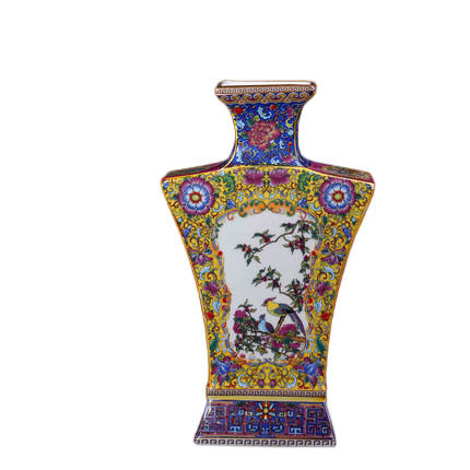 Antique fan shaped enamel porcelain flower vase for bedroom china Jahrriesnge porcelain of enamel Multilateral vase cna1204