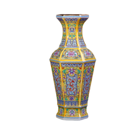 Antique six-sided pagoda enamel porcelain flower vase for bedroom Jahrriesnge porcelain of enamel Multilateral vase cna1205