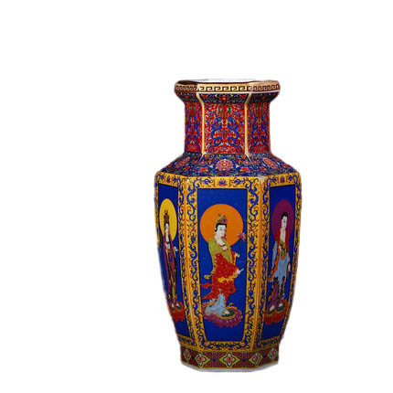 Antique six-sided figure painting enamel porcelain flower vase Jahrriesnge porcelain of enamel Multilateral vase cna1206