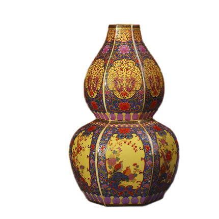 Antique six-sided birds and flowers painting enamel porcelain vase Jahrriesnge porcelain of enamel Multilateral vase cna1207