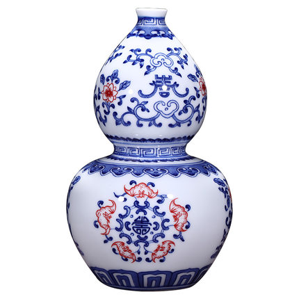 Blue and white glaze red ceramic flower vase and ornament home Jahrriesnge porcelain of gourd shape vase cna1210