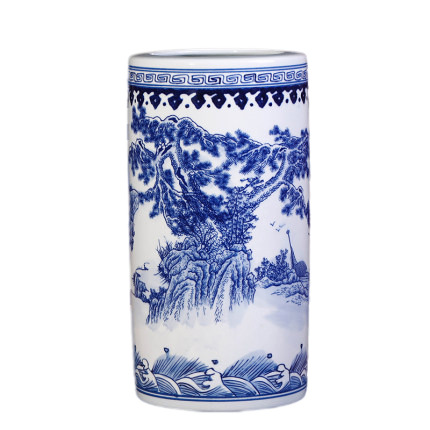 Hand painted blue and white ceramic painting and calligraphy container Jahrriesnge porcelain of landscape painting vase cna1226