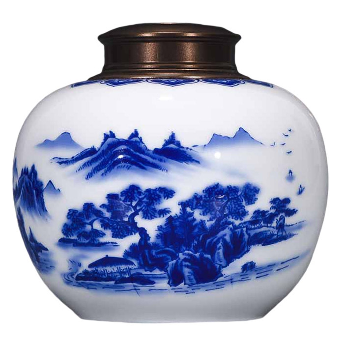 Vintage landscape painting sealed moisture-proof ceramic pots multiple Jahrriesnge porcelain of crack glaze vase cna1239