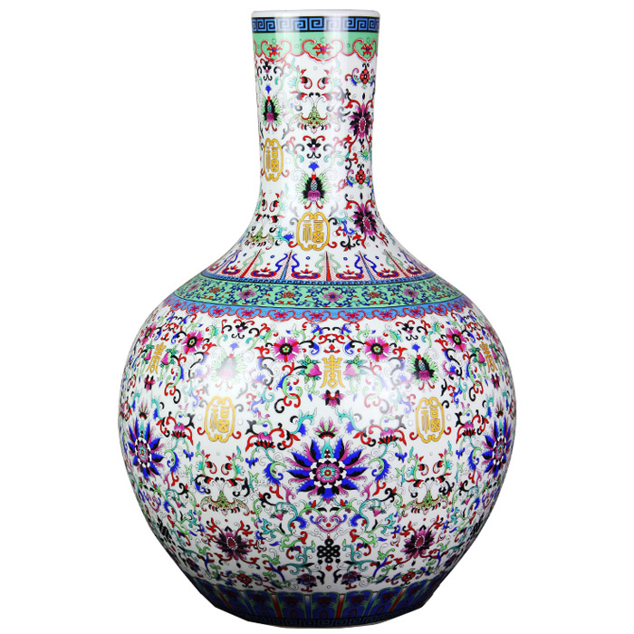 Chinese large ornamental floor standing enamel vase with flowers Jahrriesnge porcelain of cna1251