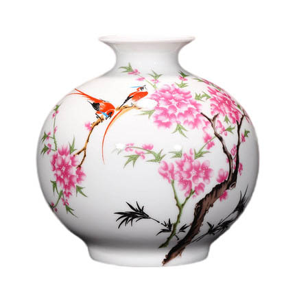 Small vintage pottery flower vase and ornament with birds and flowers Jahrriesnge porcelain of amimal vase cna1262