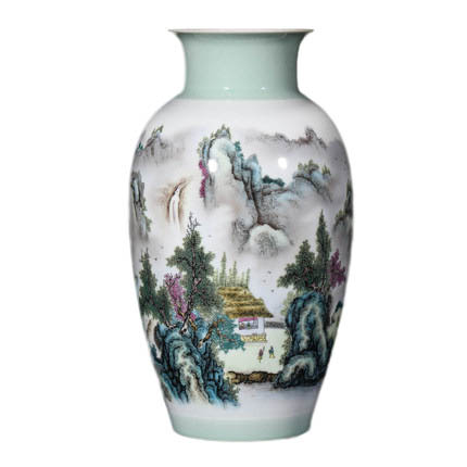 Designer pastel ceramic vase and ornament with landscape painting Jahrriesnge porcelain of colorful vase cna1273