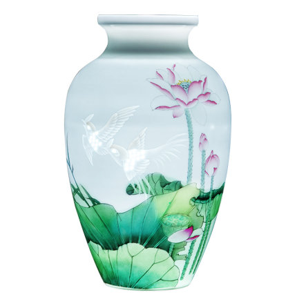 Designer hand-painted lotus painting ceramic flower vase and ornament Jahrriesnge porcelain of lotus flower vase cna1283