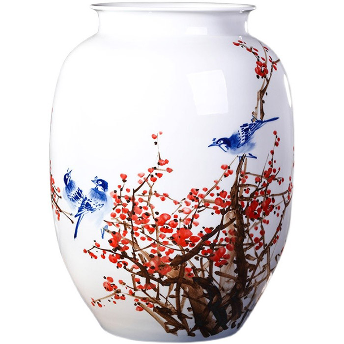 Designer hand-painted ceramic vase and ornament with birds and flowers Jahrriesnge porcelain of spring scenery vase cna1286