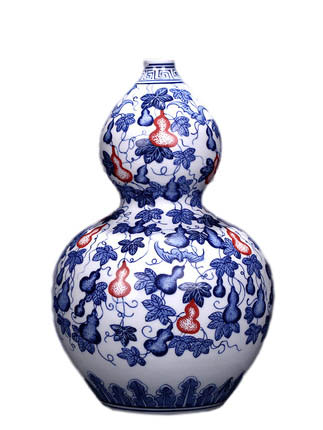 Vintage qing dynasty qian long blue and white glazed red ceramic vase Jahrriesnge porcelain of gourd vase cna1292