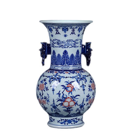Vintage qing dynasty qian long blue and white ceramics vases for home Jahrriesnge porcelain of binaural vase cna1344
