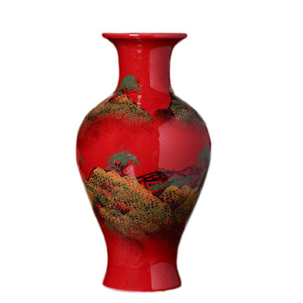 Red landscape ceramic vase and ornament on kitchen window sills Jahrriesnge porcelain of red landscape vase cna1354
