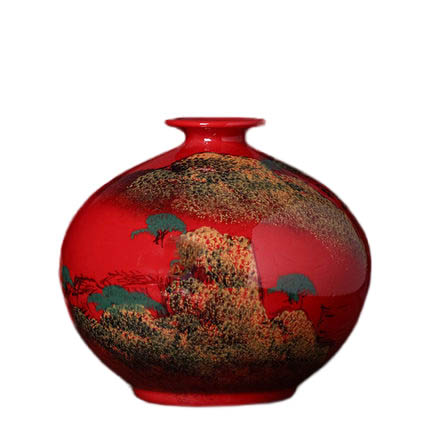 Red landscape pomegranate vase and ornament on kitchen window sills Jahrriesnge porcelain of red landscape vase cna1355