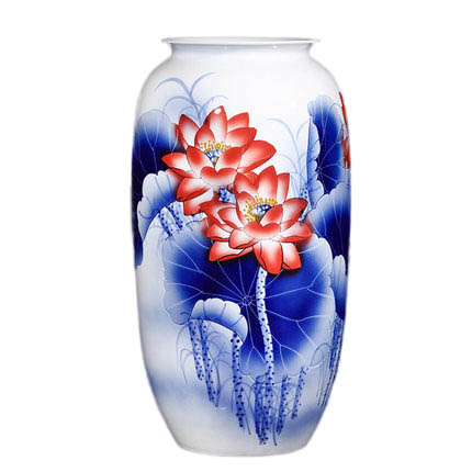 Vintage big hand painted blue and white decorative floor flowers vases Jahrriesnge porcelain of lotus flower vase cna1357
