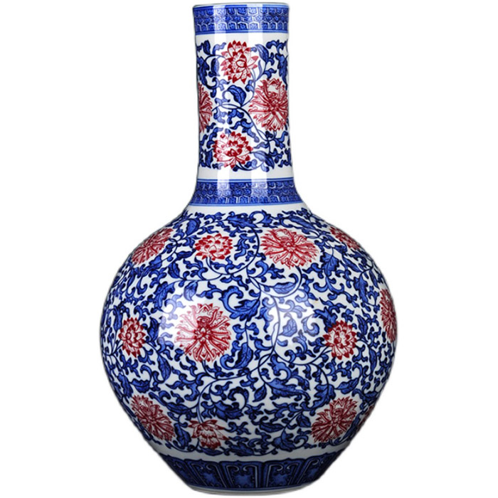 Tall handmade blue and white underglaze red celestial ceramic vases Jahrriesnge porcelain of cna1378